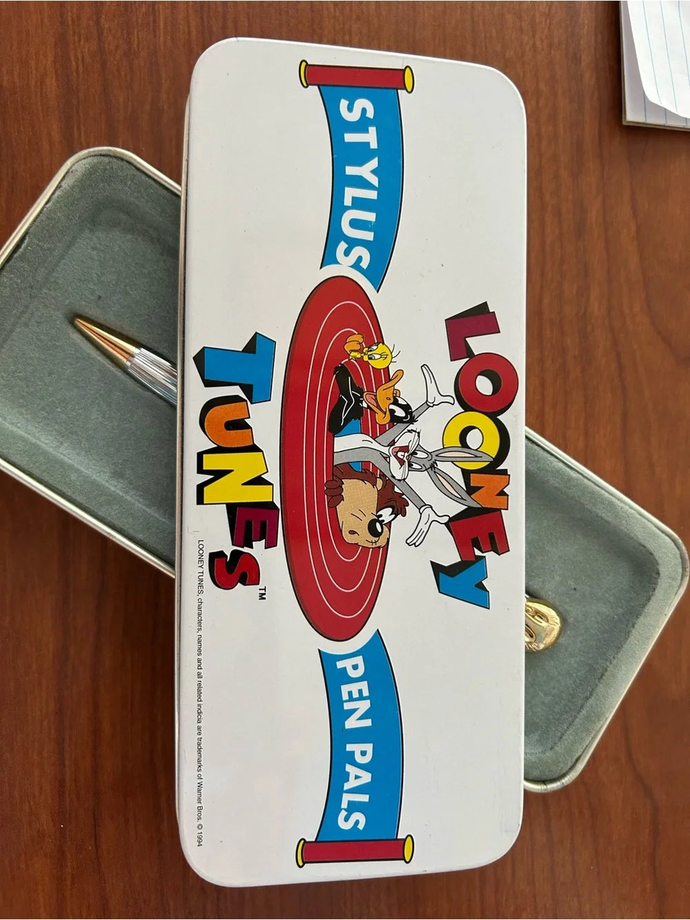 Looney Tunes “Tweety” Gold/Silvertone Stylus Pen Pals Blue Ink Pen & Metal Tin